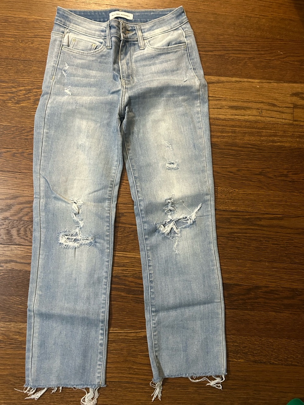 Flying monkey Light Wash Distressed Women’s Jeans - Casual Straight Leg